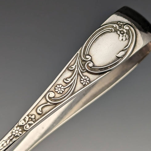 英国アンティーク シルバープレート製ティースプーン6本&トングセット ケース入り